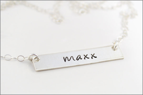 One Name Bar Necklace with Fine Cable Chain | Personalized Necklace with Horizontal Sterling Silver Tag