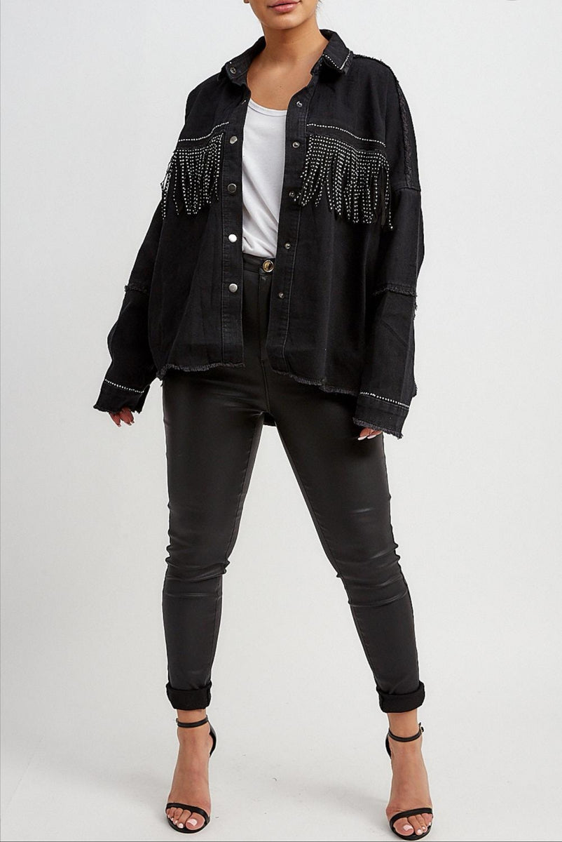 black fringe jacket zara
