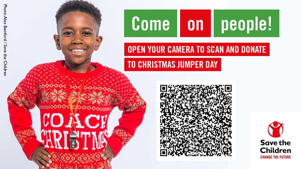 Save the children Christmas jumper day QR code link
