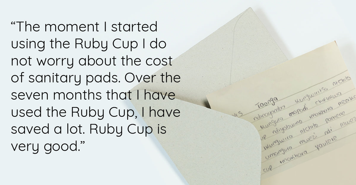 Letter from a girl in Malawi received Ruby Cup