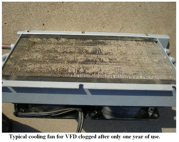 Typical cooling fan for VFD clogged after only one year of use