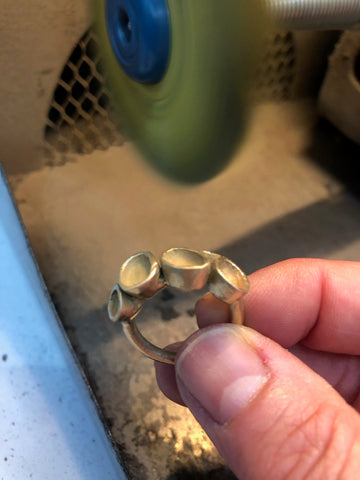 Gold casting of ring before adding stones. Creating Jewelry in Charlottesville. Susanne Siegel Custom Jewelry Design