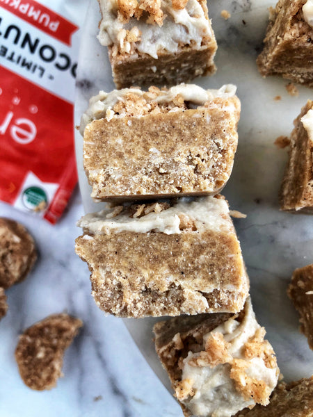 White Chocolate Pumpkin Spice Cookie Fudge Bars | Emmy's Organics