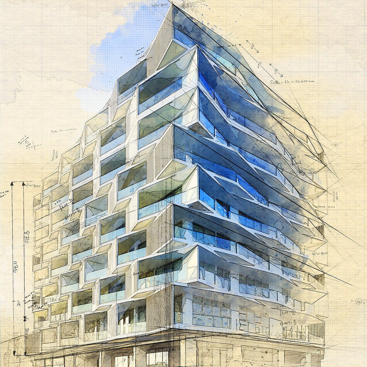 architecture sketch and blueprint photoshop action free download