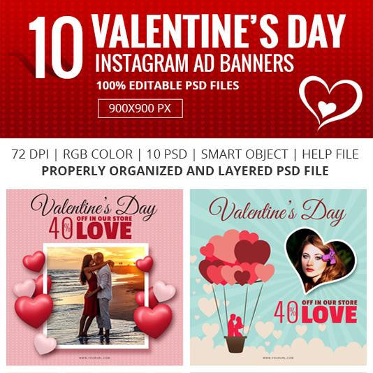 Free 10 Valentine Day Instagram Banners Watercolor Action