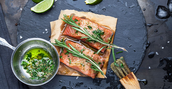 Marinade for grilled salmon with lime and rosemary herbs.