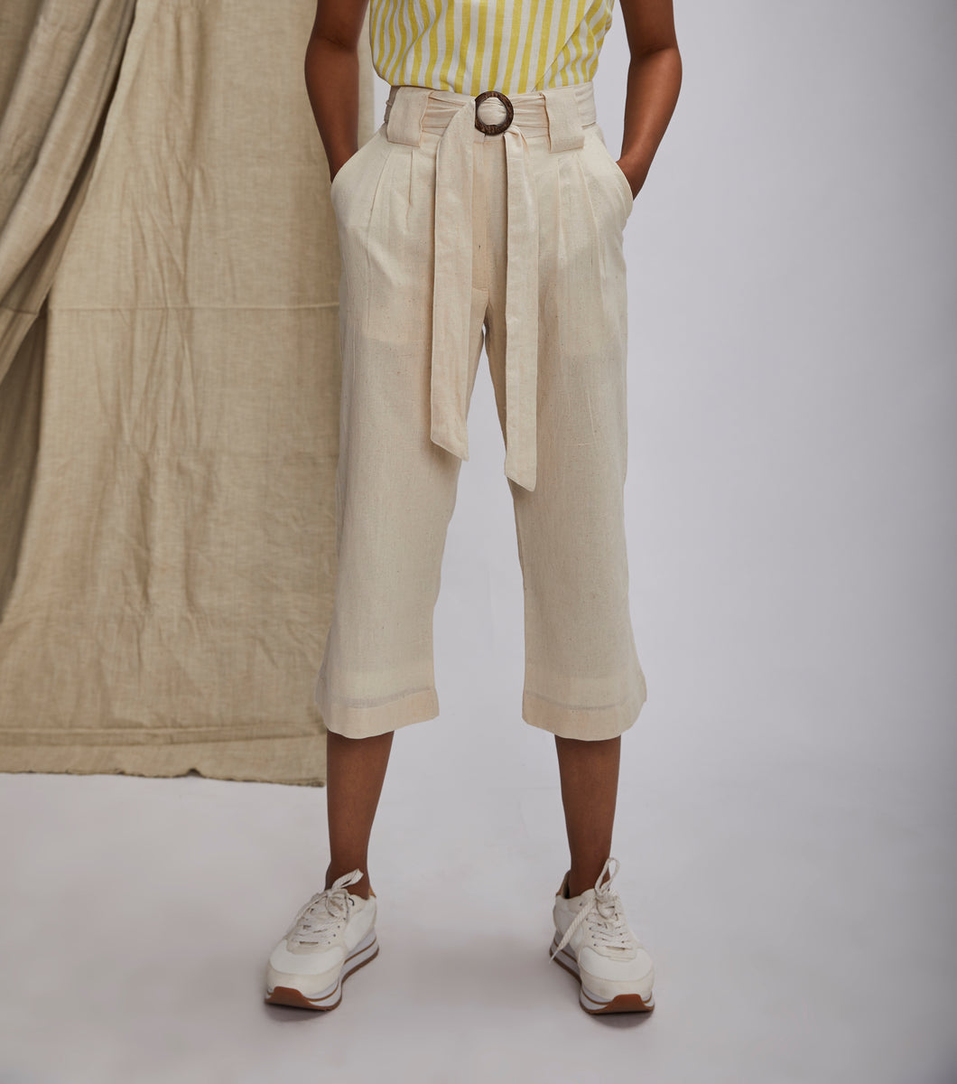 未使用SHAREEF wide taperd belt stripe pants-