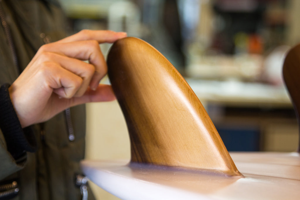 Cedar glass on fin by Kevin Cunningham of Spirare Surfboards