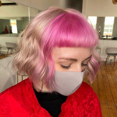 pink fringe on blonde bob hair