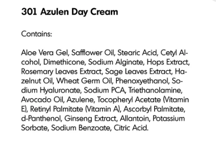 Azulen Day Cream Ingredients