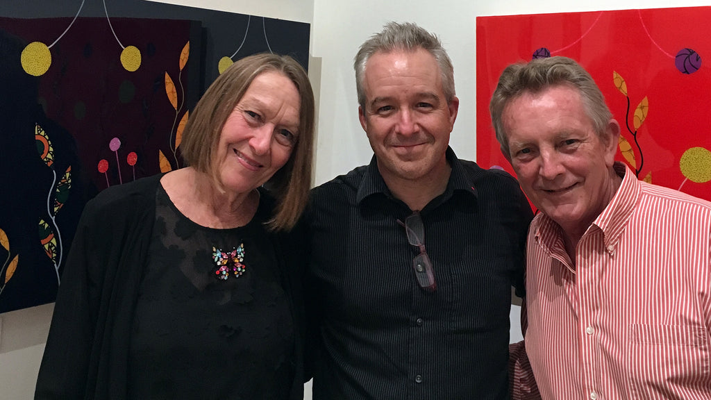 Jan and Scott Sofie with Artist John Kraft at Sofie Contemporary in Calistoga