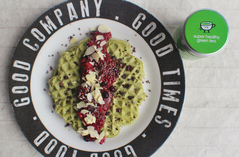 MATCHA PROTEIN WAFFLES & BERRY CHIA JAM