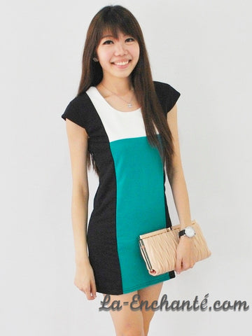 Lovth Colour Block Mini Dress (Green)