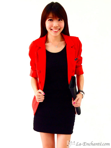 Shantay structured blazer with polka dot cuff (red)