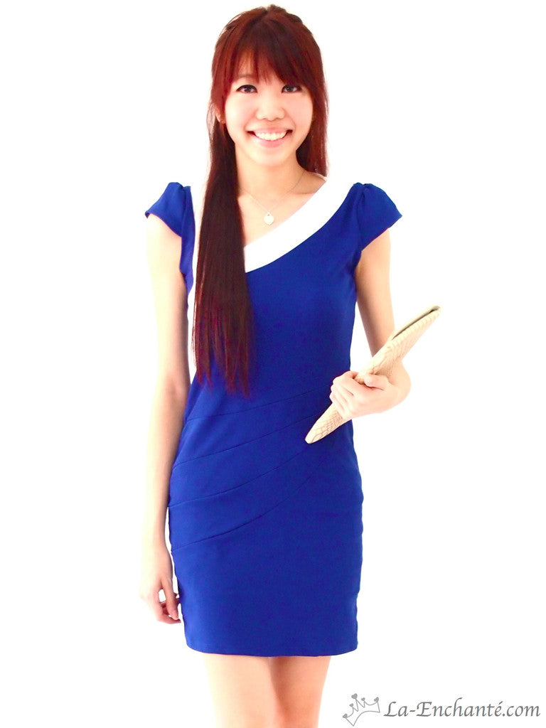 Yelena slant collar work dress (blue)
