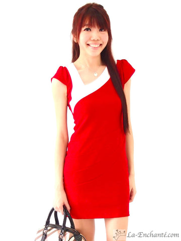 Yelena slant collar work dress (red)