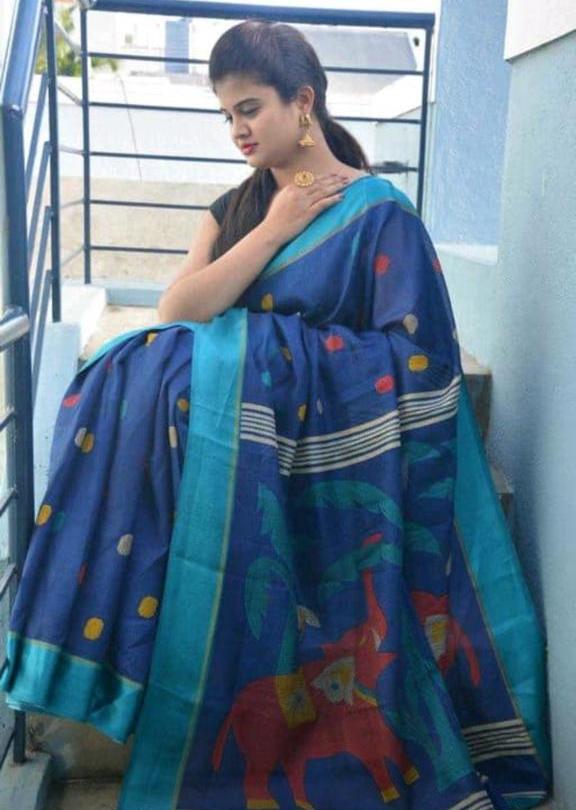 AWESOME LINEN COTTON PRINTED SAREE - ms1647