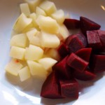 chopped and steamed beets and pears