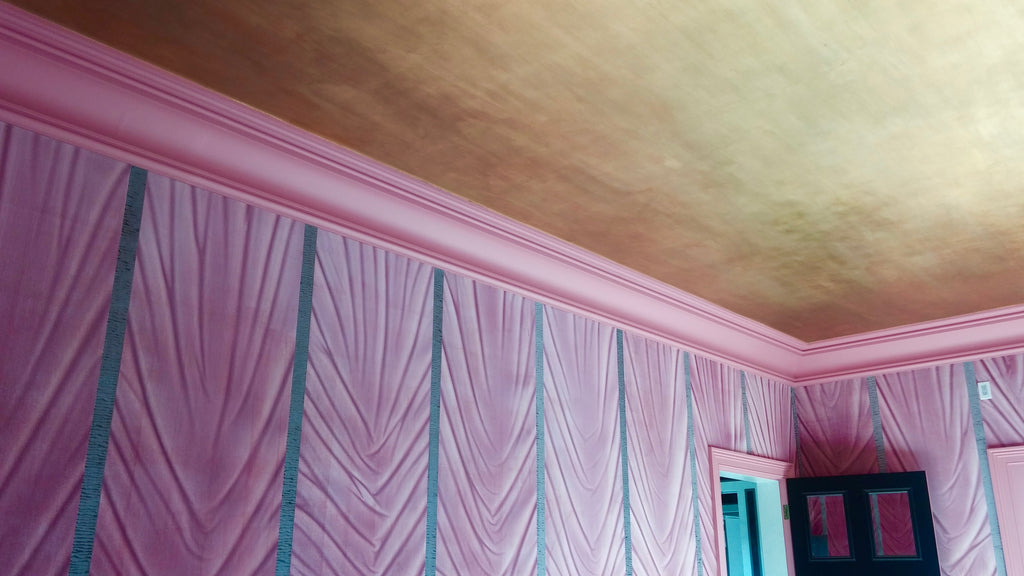 Gold Leaf Ceiling with Pink Wallpaper