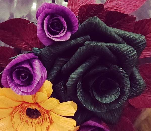 crepe paper black rose and buds