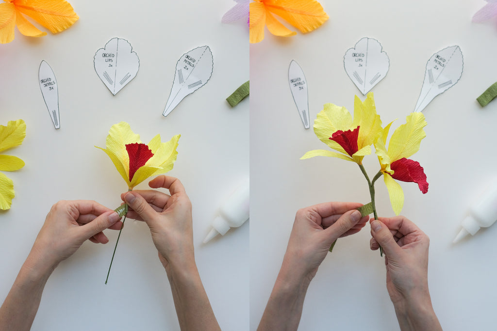 crepe paper orchid tutorial step 9
