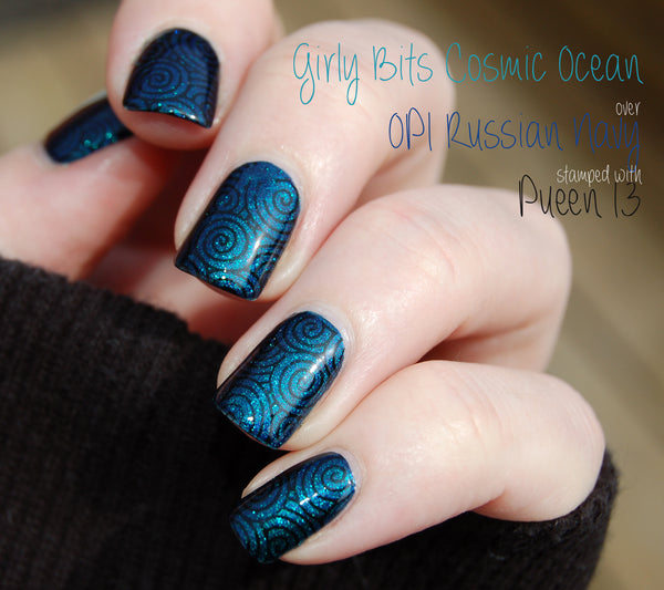 Girly Bits Cosmic Ocean Pueen Stamping 13 Sumptuous nail art duochrome