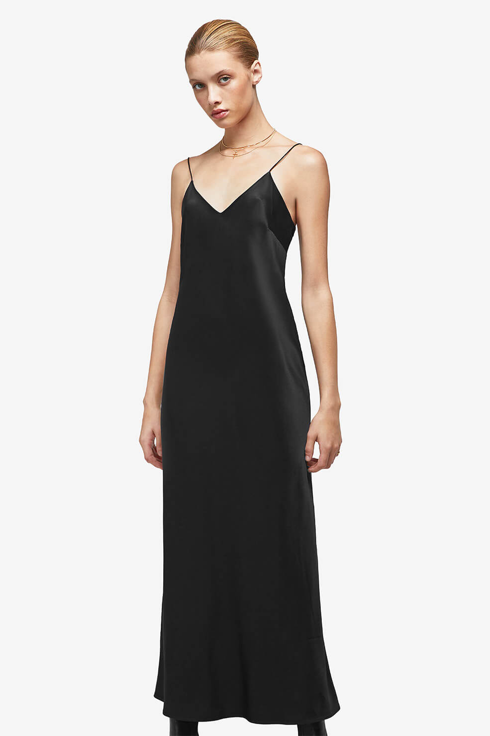 black long slip dress silk