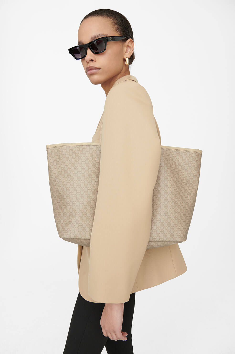 ANINE BING Emma Tote - Beige Monogram Print