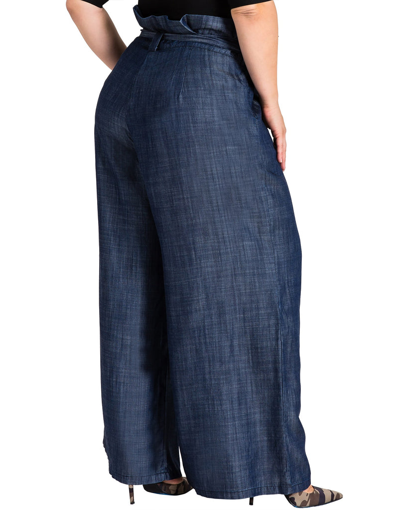 Plus Size Natalia Denim Wide Leg Palazzo Pant | Blue Rinse