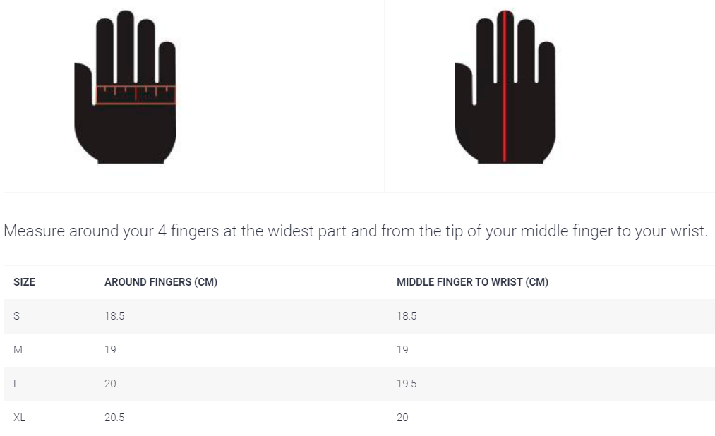 k1 speed glove size chart