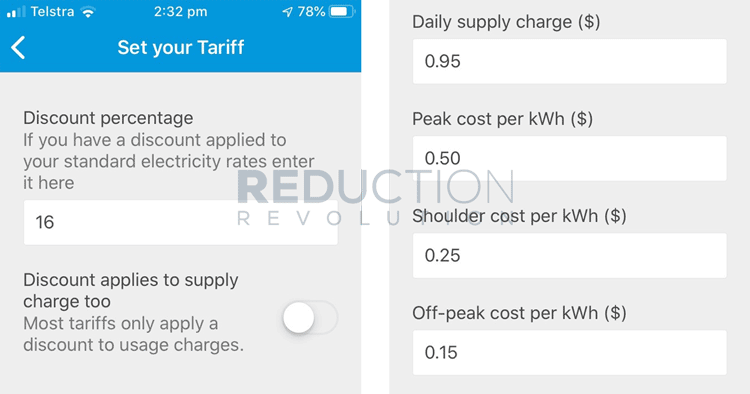 Powerpal electricity tariff settings