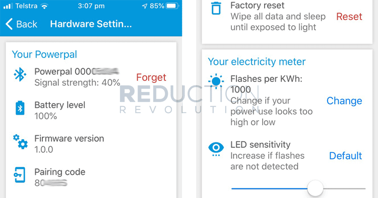 Powerpal settings and reset