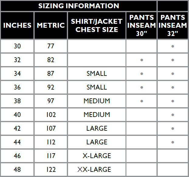 Size Chart CARHARTT — Your Workwear