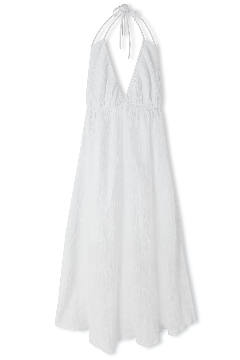 White Textured Linen Dress