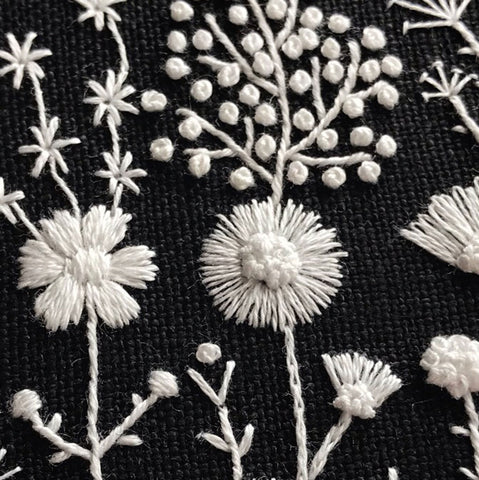 Black and White Hand Embroidery by Happy Cactus Designs
