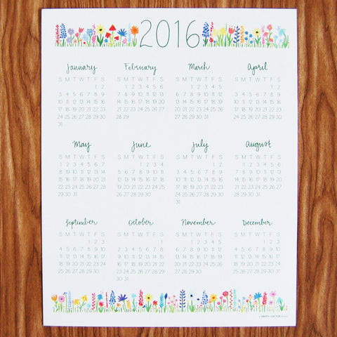 2016 HAND-PAINTED WILDFLOWERS WALL CALENDAR by HAPPY CACTUS DESIGNS