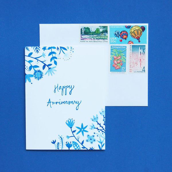 Happy Cactus Designs blue and white anniversary card