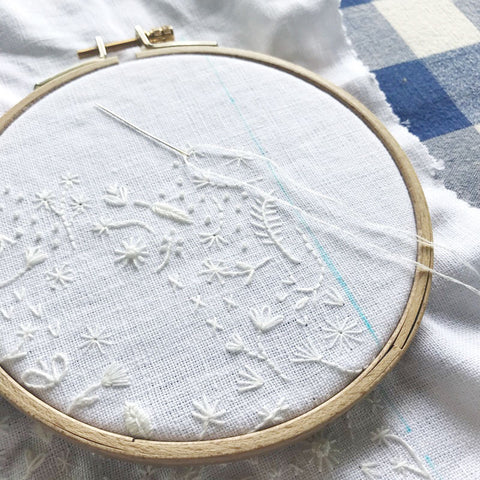Monochromatic White Floral Embroidery by Happy Cactus Designs