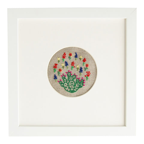 Prickly Pear and Wildflower Hand Embroidered Artwork by Happy Cactus Designs