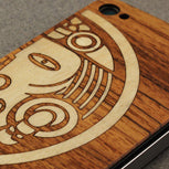 Teak wood BackBoard iPhone Skin with inlaid Maple Aztec Art