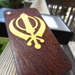 Black Palm BackBoard iPhone replacement back with inlaid Yellowheart Sikh Crest