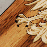 Mora BackBoard iPhone replacement back with Polish Eagle inlay using Maple with a Yellowheart crown