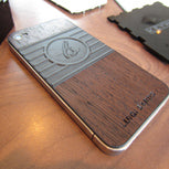 Wenge BackBoard iPhone replacement back with PU Leather inlay featuring the LS Logo, made for Luigi Sardo Footwear