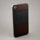 Wenge BackBoard iPhone replacement back with PU Leather inlay featuring the LS Logo, made for Luigi Sardo Footwear