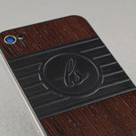 Wenge BackBoard iPhone replacement back with PU Leather inlay featuring the LS Logo, made for Luigi Sardo Footwear