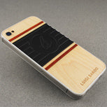 Maple BackBoard iPhone replacement back with Padauk and PU Leather inlay featuring the LS Logo, made for Luigi Sardo Footwear