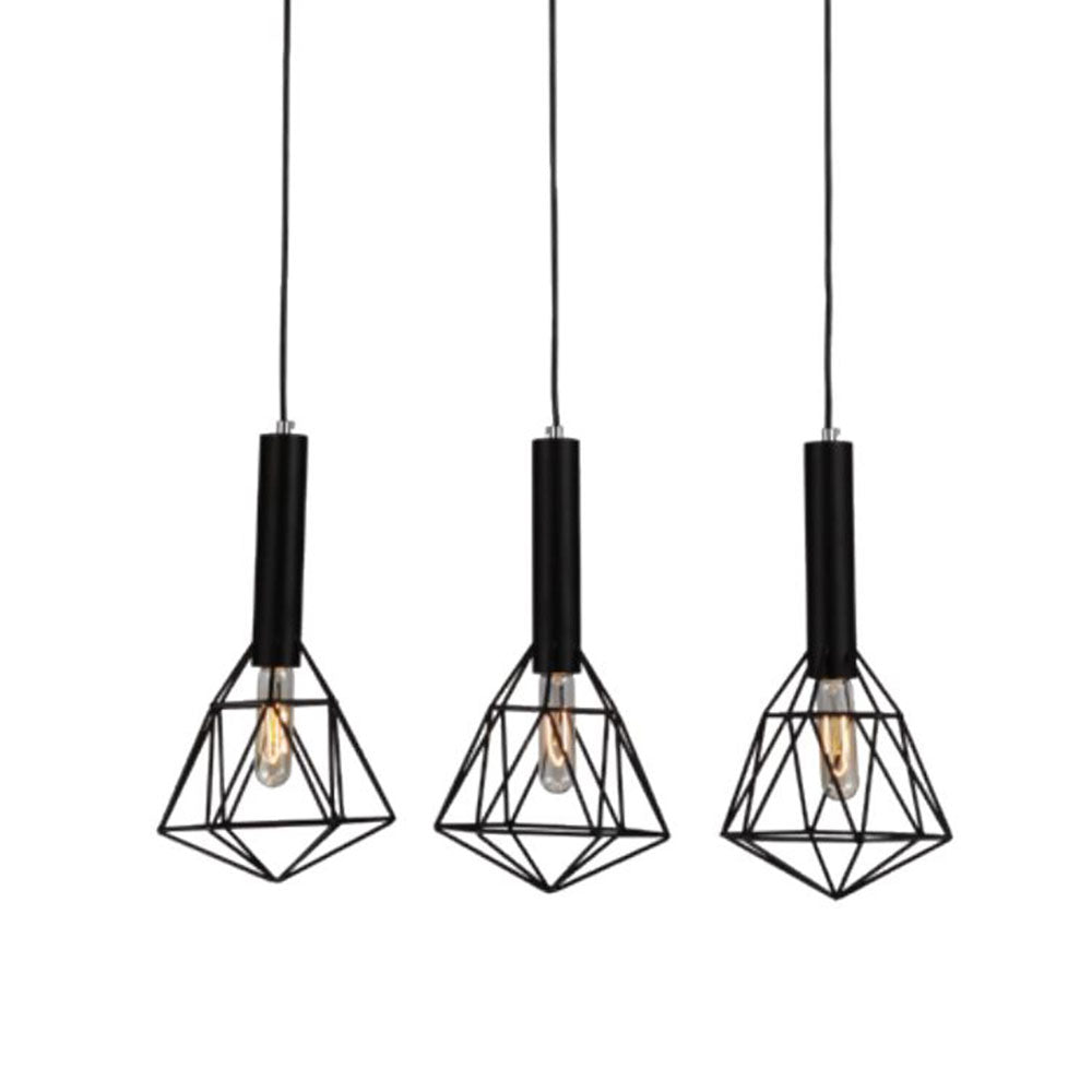 black industrial 3 light pendant