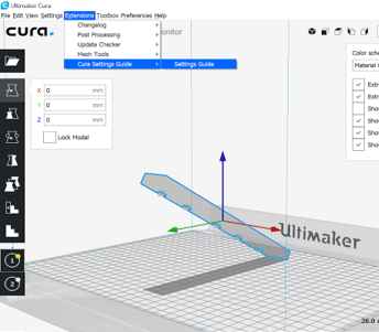 Picture of where to find the Cura settings Guide in Cura 3.5