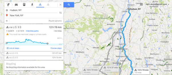 Bicycle Route Planner: Google Maps