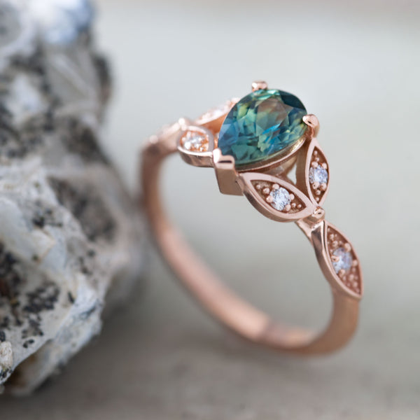 Blue Green Sapphire Conflict-Free Rose Gold Engagement Ring